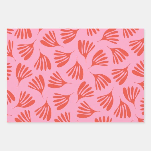 Wispy-Blätter Zeitgenössisches Muster Rosa Orange- Geschenkpapier Set (Vorderseite)