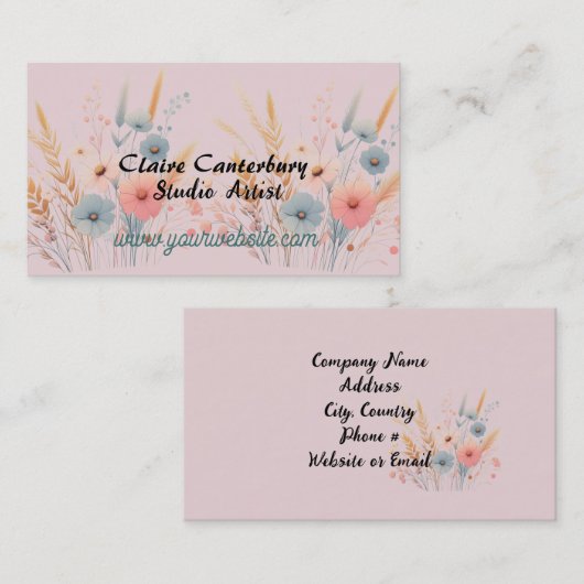 Wispy Boho Blume und Grasses Visitenkarte (Vorne/Hinten)