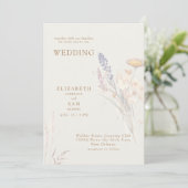 Wispy Botanical Floral Cream Zusammen mit Hochzeit Einladung (Stehend Vorderseite)