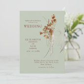 Wispy Botanical Sage No Parters Wedding Einladung (Stehend Vorderseite)