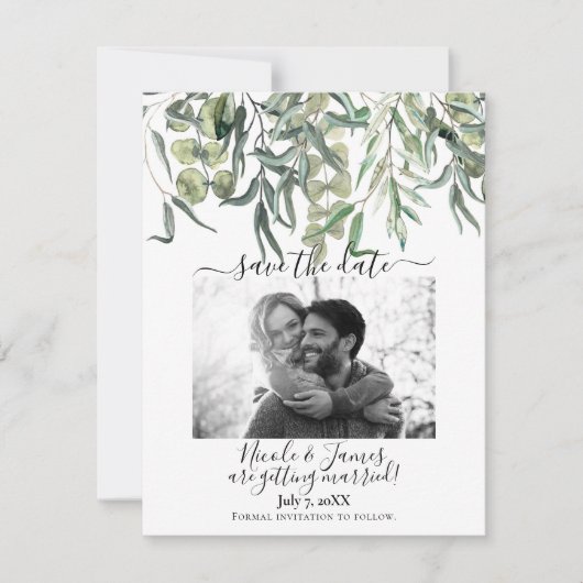 Wispy Eukalyptus Greenery Wedding Save the Date Einladung (Vorderseite)