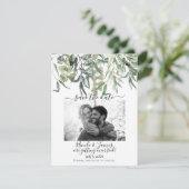 Wispy Eukalyptus Greenery Wedding Save the Date Einladung (Stehend Vorderseite)