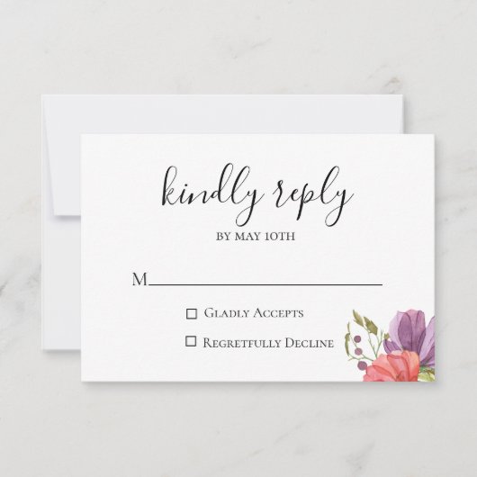 Wispy Floral Wedding RSVP Card Karte (Vorderseite)