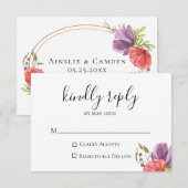 Wispy Floral Wedding RSVP Card Karte (Vorne/Hinten)