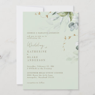 Wispy Foliage Light Sage Bride Parents Wedding Einladung