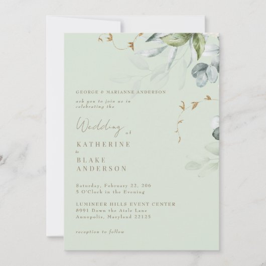 Wispy Foliage Light Sage Bride Parents Wedding Einladung (Vorderseite)