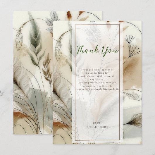Wispy Greenery Modern Botanical Boho Vielen Dank Einladung (Vorne/Hinten)