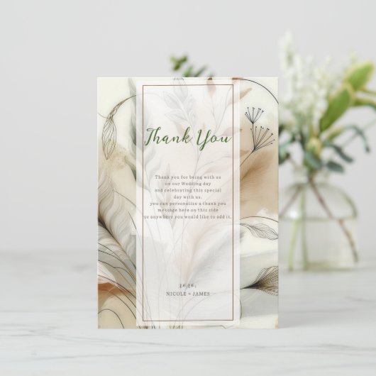 Wispy Greenery Modern Botanical Boho Vielen Dank Einladung (Stehend Vorderseite)