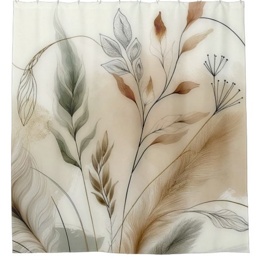 Wispy Greenery Modernes Botanisches Boho Duschvorhang (Vorderseite)