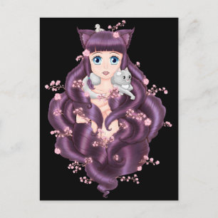 Wispy Lila Haired Neko Anime Girl Postkarte
