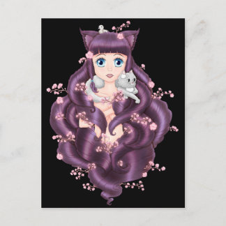 Wispy Lila Haired Neko Anime Girl Postkarte