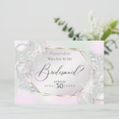 Wispy Pink Shimmery wirst du meine Bridesmaid sein Einladung (Stehend Vorderseite)