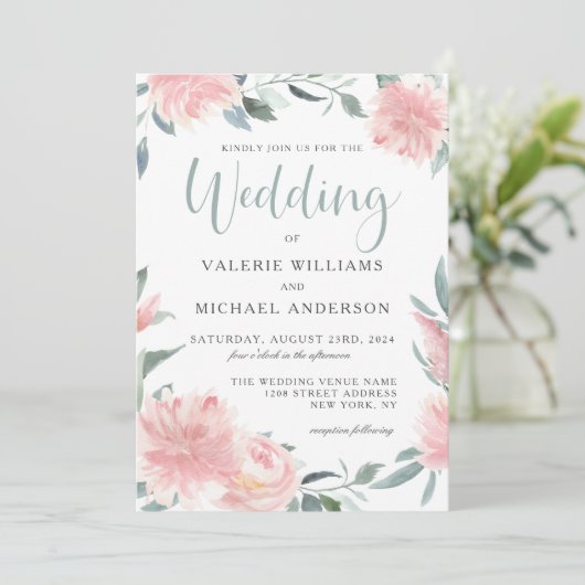 Wispy Pink Watercolor Blumenzwiebelladen Einladung (Stehend Vorderseite)