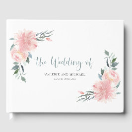 Wispy Pink Watercolor Floral Wedding Guest Book Gästebuch