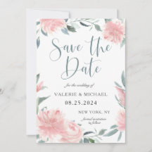 Wispy Pink Watercolor Floral Wedding Save the Date