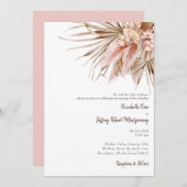 Wispy Pink Watercolor Pampas Hochzeitsempfehlung Einladung (Vorne/Hinten)
