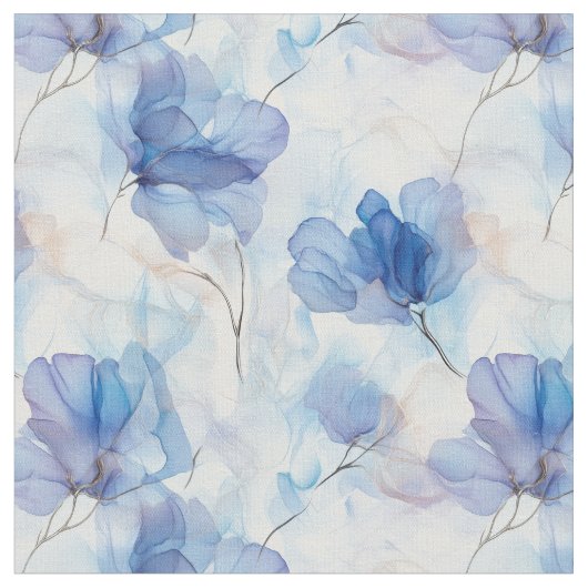 Wispy Translucent Blue Blumen Fabric Stoff (Nahaufnahme)