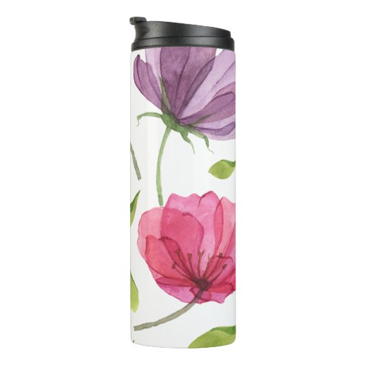 Wispy Violet Floral Monogram Thermal Tumbler Thermosbecher (Nach rechts gedreht)