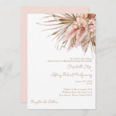 Wispy Watercolor Pampas Blush Wedding Einladung (Vorne/Hinten)