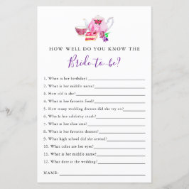 wissen, die Braut Brautparty Game Tea Party Lila