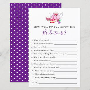 wissen, die Braut Brautparty Game Tea Party Lila