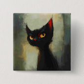 Wissende Schwarze Ninja-Katze Button (Vorderseite)