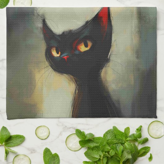 Wissende Schwarze Ninja-Katze Geschirrtuch (Gefaltet)