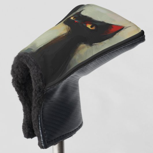 Wissende Schwarze Ninja-Katze Golf Headcover (3/4 Vorderseite)
