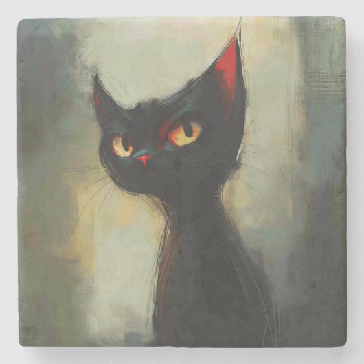Wissende Schwarze Ninja-Katze Steinuntersetzer (Vorderseite)