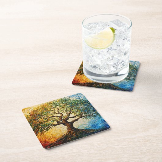 Wissensbaum - Ölgemälde Rechteckiger Pappuntersetzer (Vor Ort)