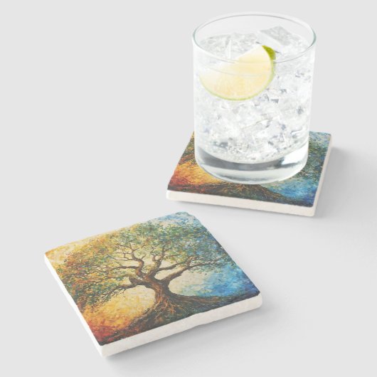 Wissensbaum - Ölgemälde Steinuntersetzer (Seitenansicht)