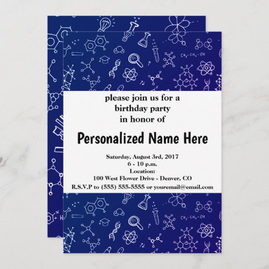 Wissenschaft / Chemie Zeichnend Muster Einladung (Vorne/Hinten)