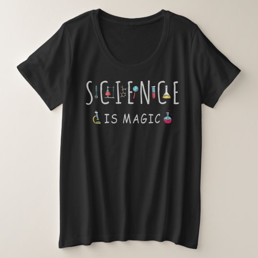 Wissenschaft ist Magie Große Größe T-Shirt (Design vorne)