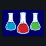 Wissenschaft Poster<br><div class="desc">Diese lustige Science-Illustration zeigt drei farbige Cartoon-Erlenmeyer-Flaschen mit roten, blauen und grünen Blasen-Flüssigkeiten in ihnen! Dieses Chemiedesign ist das ideale Geschenk für einen Naturwissenschaftslehrer (natürlich besonders Chemielehrer), einen Wissenschaftler oder einen Chemiker, aber auch als phantastisches Gamer-Design (magische Heiltöpfe und Flaschen für jeden?).</div>