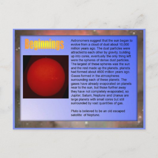 Wissenschaft, Sonnensystem, Beginn Postkarte (Vorderseite)