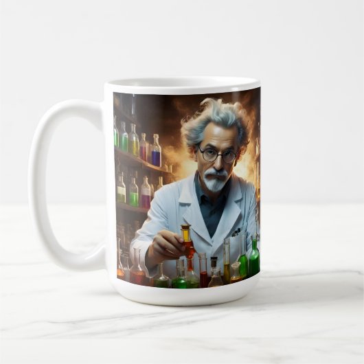 Wissenschaftler in Labormischpulen, Kaffeetasse (Links)