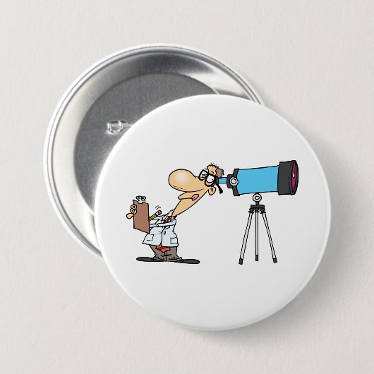 Wissenschaftler mit Telescope Astronomie Science S Button (Vorne & Hinten)