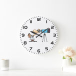 Wissenschaftler mit Telescope Astronomie Science S Große Wanduhr<br><div class="desc">Verbessern Sie Ihren Raum mit einer Touch kosmischer Neugier mit unserer atemberaubenden Uhr mit einer Grafik eines Astronomen, der durch ein Teleskop blickt. Dieses Design ist perfekt für Stargazer und Träumer geeignet, um das Wunder und die Begeisterung der Erkundung des Kosmos zu erleben. Genießen Sie die Schönheit des Nachthimmels und...</div>