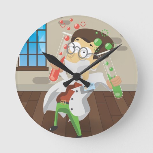 Wissenschaftler mit Teströhren Runde Wanduhr (Vorderseite)