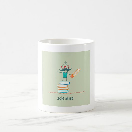 Wissenschaftler Stehend Auf Büchern Kaffeetasse