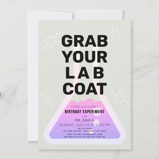 Wissenschaftliche Experimentierflasche Neon Pink G Einladung (Vorderseite)