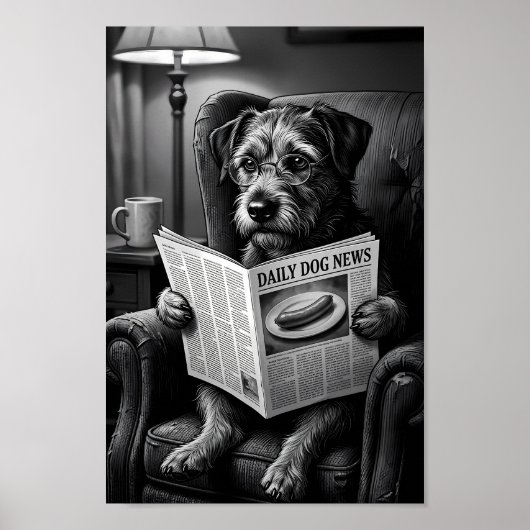 Wissenschaftlicher Terrier liest Papierposter Poster (Vorne)