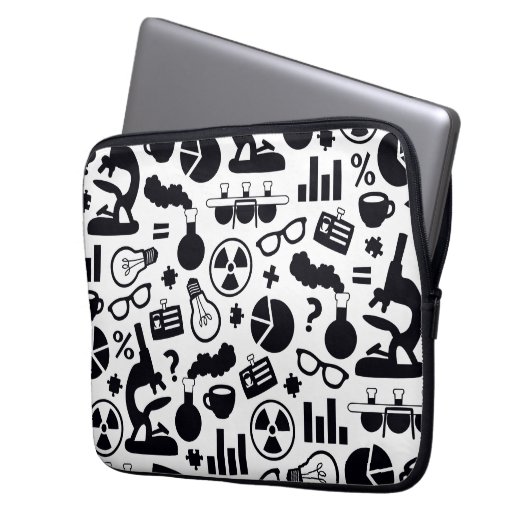 Wissenschafts-Musterschwarzes auf Weiß Laptopschutzhülle (Vorderseite Links)