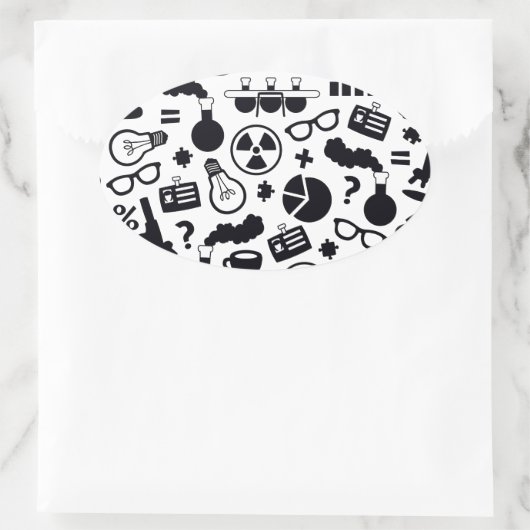 Wissenschafts-Musterschwarzes auf Weiß Ovaler Aufkleber (Tasche)