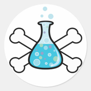 Wissenschafts-Nerd-Becher und Totenkopf-Design Runder Aufkleber