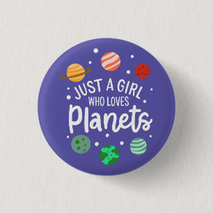 Wissenschafts-Nerd Weltraum-Mädchen, das Planeten Button