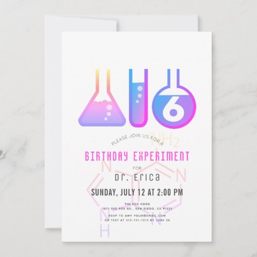 Wissenschaftsexperiment Neon Pink Adenine Girl Geb Einladung (Vorderseite)