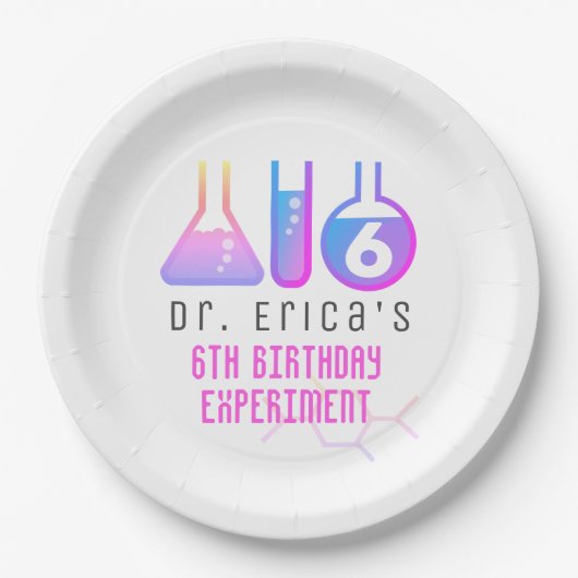 Wissenschaftsexperiment Neon Pink Girl Geburtstag Pappteller (Vorderseite)