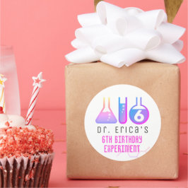 Wissenschaftsexperiment Neon Pink Girl Geburtstag Runder Aufkleber