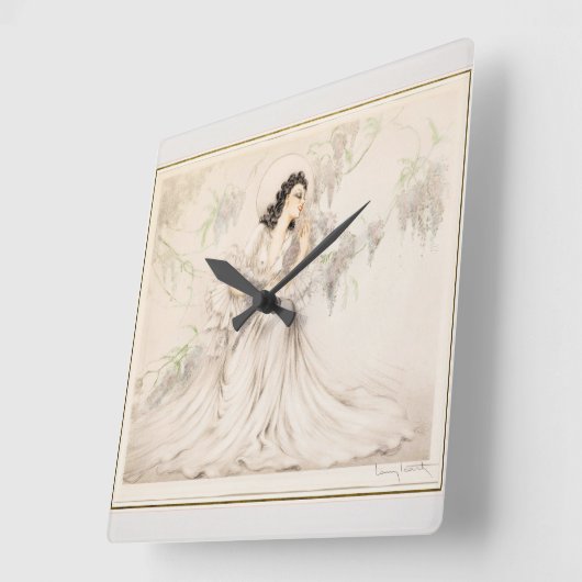 Wisteria, 1940 von Louis Icart Quadratische Wanduhr (Winkel)